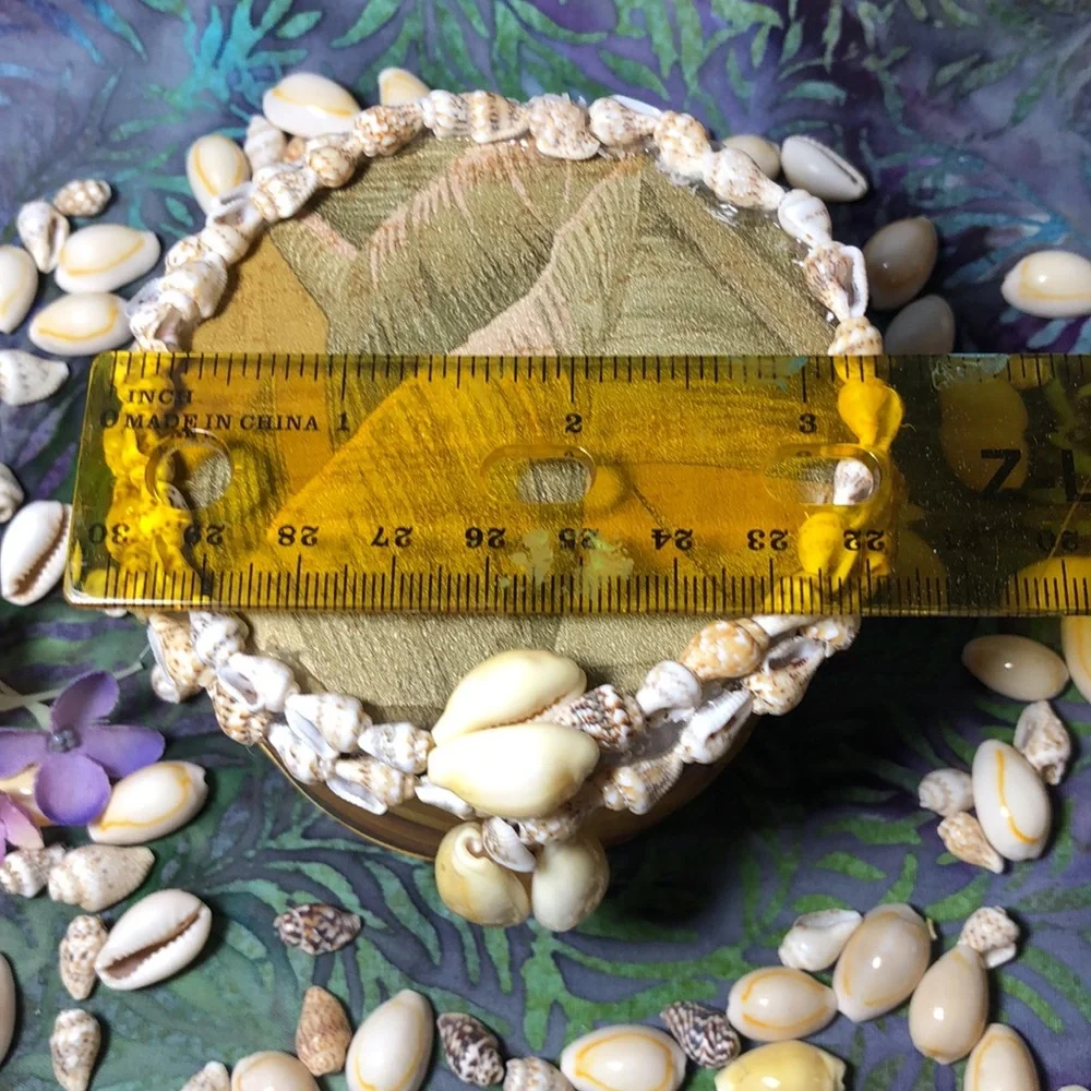 MANGO TREE STUDIOS Round Lidded Seashell Felt Lined Trinket Box Unique New